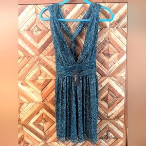 NWT Lulu's Ailey Gold and Teal Blue Skater Dress